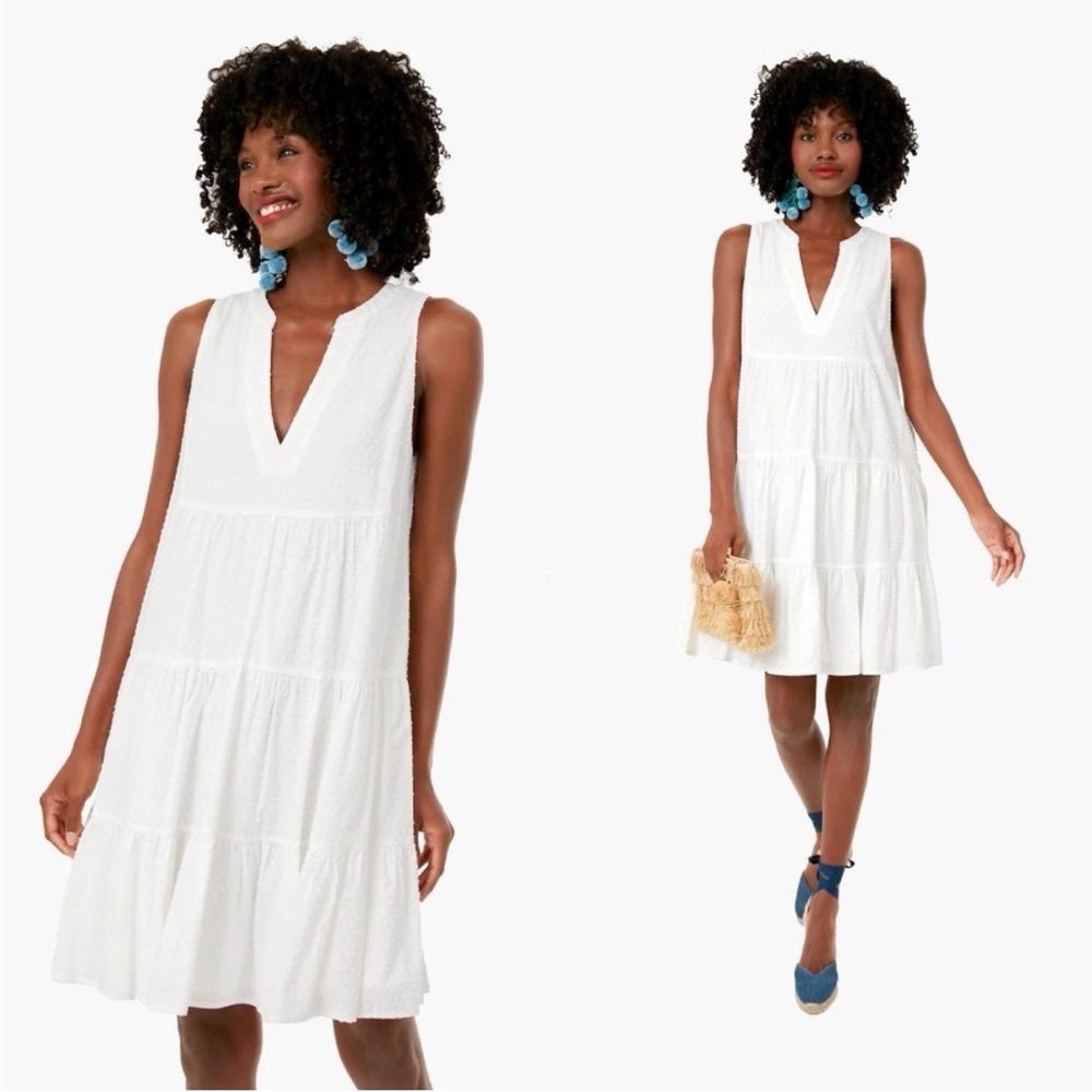 Pomander Place White Tiered V-Neck Midi Dress